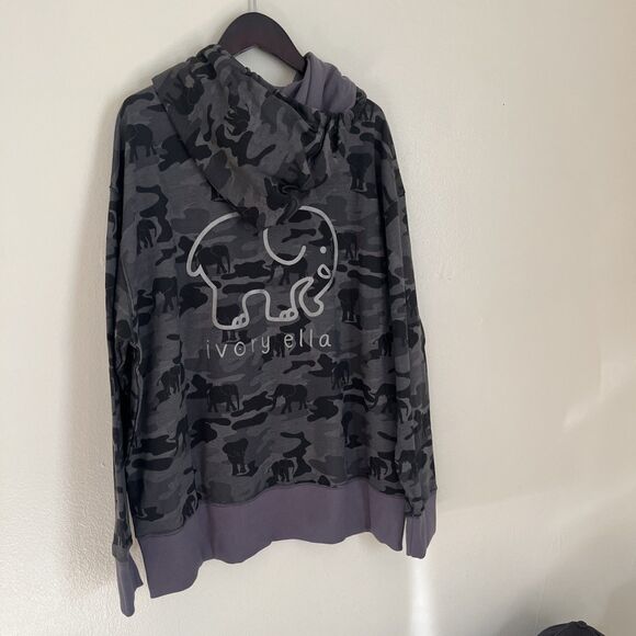 IVORY ELLA Limited Edition Women’s Grayscale Camo Elephant Print Hoodie- Medium - Picture 10 of 11